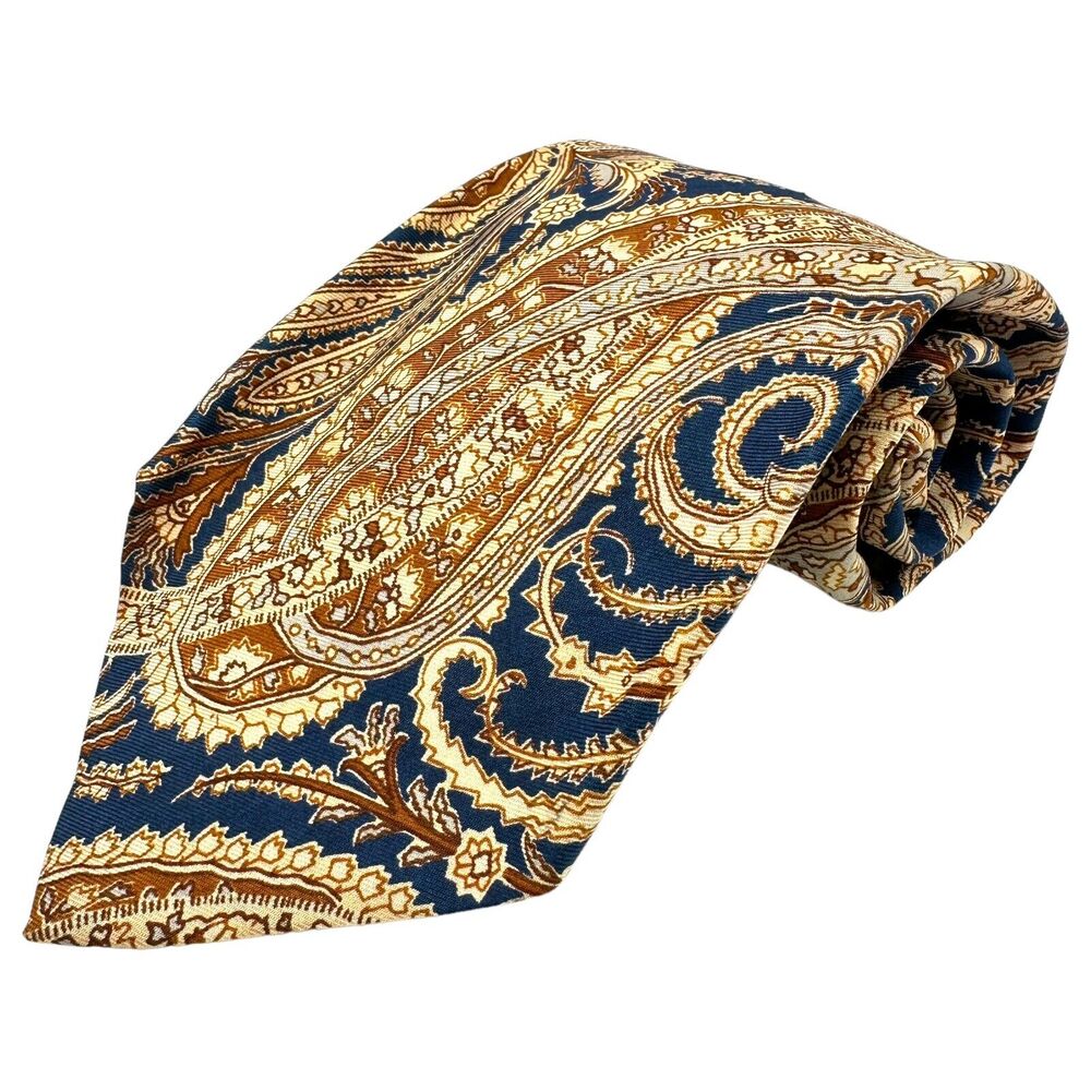 Liberty of London Neiman Marcus Brown Blue Paisley Tie Vintage‎ Heritage 57"
